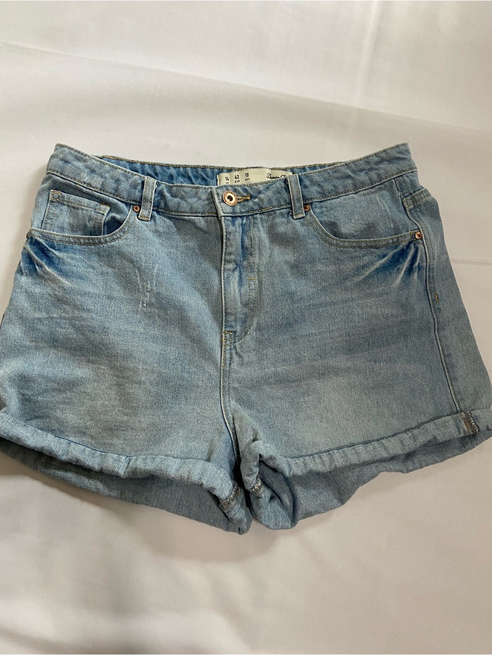 Denim Co. Women's High Waist Blue Denim Cuffed Distressed Jean Shorts Size 10